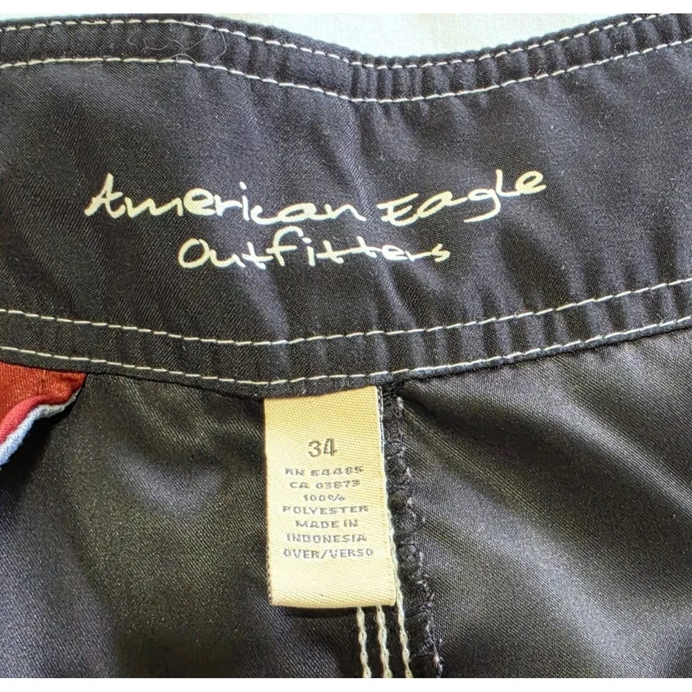 American Eagle Board Shorts Men 34 Red White Black Cargo Pocket Surf Swim Trunks